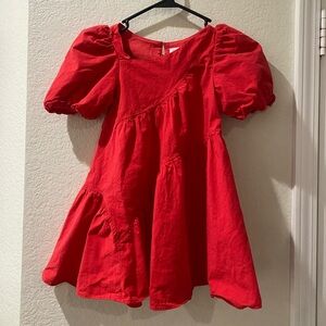 Bright red little girls Zara size 6 to 7 dress puff sleeved